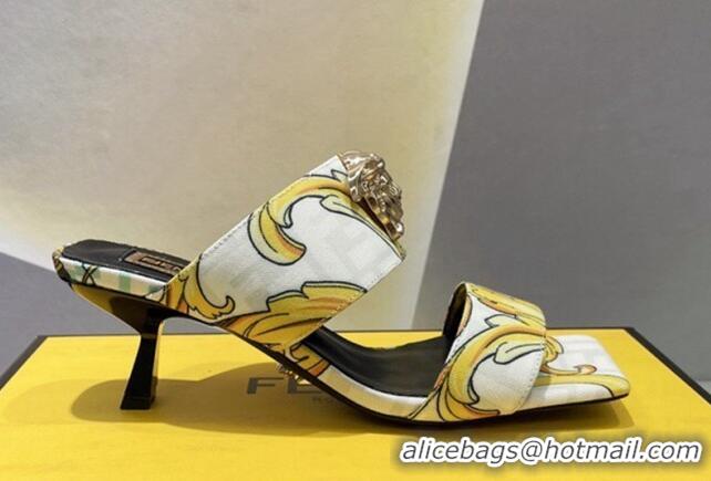 Good Looking Versace x Fendi Fendace Print Canvas Slide Sandals 6cm White 070218