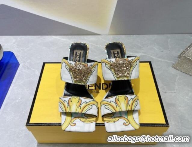 Good Looking Versace x Fendi Fendace Print Canvas Slide Sandals 6cm White 070218