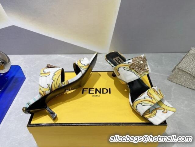 Good Looking Versace x Fendi Fendace Print Canvas Slide Sandals 6cm White 070218