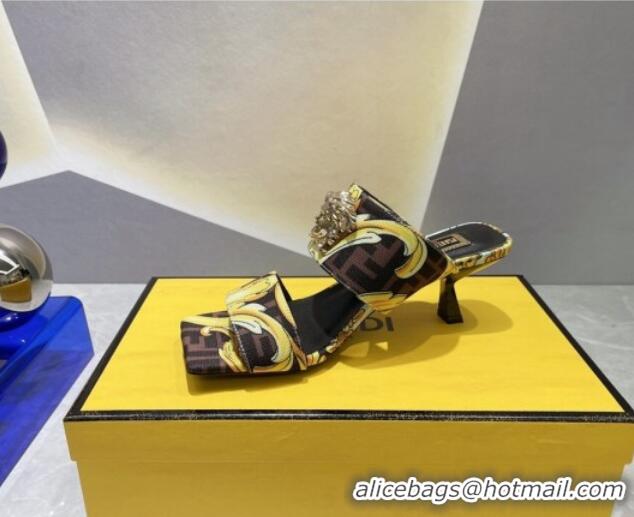 Classic Versace x Fendi Fendace Print Canvas Slide Sandals 6cm Brown 070220