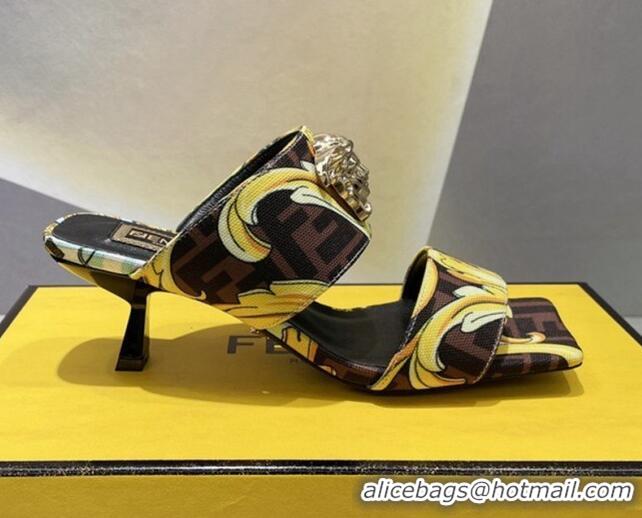 Classic Versace x Fendi Fendace Print Canvas Slide Sandals 6cm Brown 070220