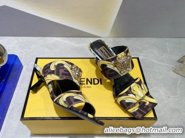 Classic Versace x Fendi Fendace Print Canvas Slide Sandals 6cm Brown 070220