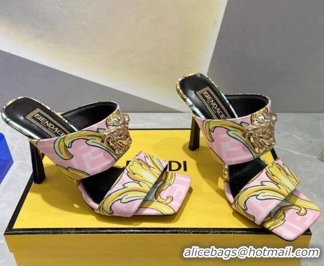 Sophisticated Versace x Fendi Fendace Print Canvas Slide Sandals 10cm Pink 070221