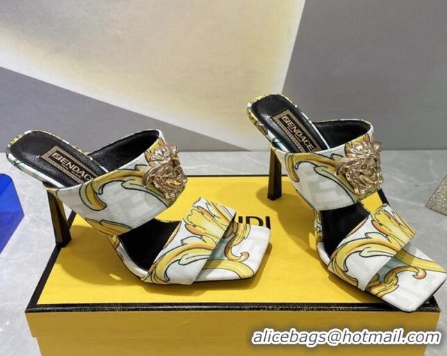 Good Quality Versace x Fendi Fendace Print Canvas Slide Sandals 10cm White 070222