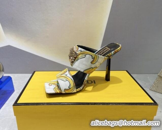 Good Quality Versace x Fendi Fendace Print Canvas Slide Sandals 10cm White 070222