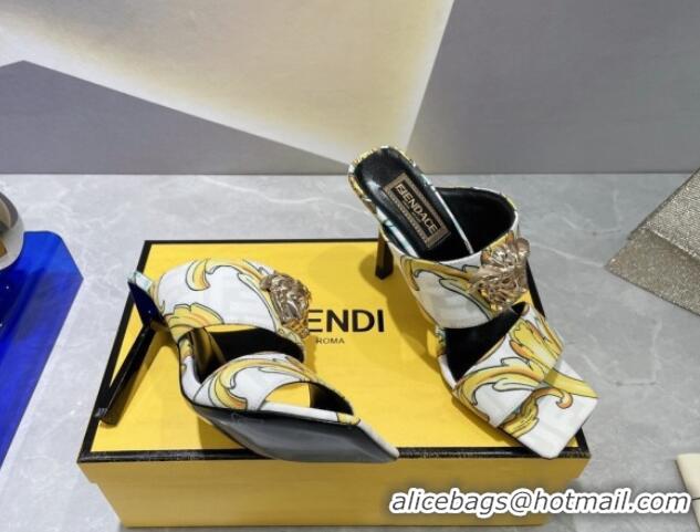 Good Quality Versace x Fendi Fendace Print Canvas Slide Sandals 10cm White 070222