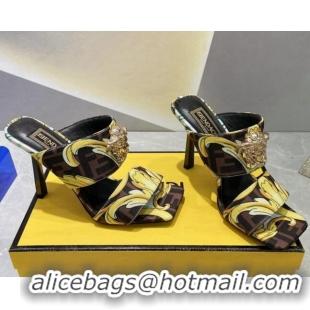 Luxury Versace x Fendi Fendace Print Canvas Slide Sandals 10cm Brown 070223