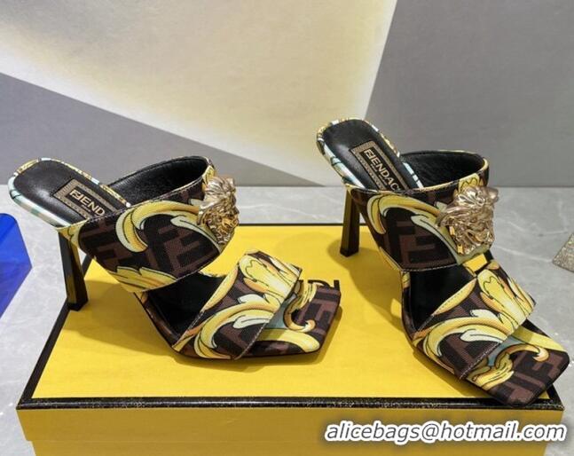 Luxury Versace x Fendi Fendace Print Canvas Slide Sandals 10cm Brown 070223