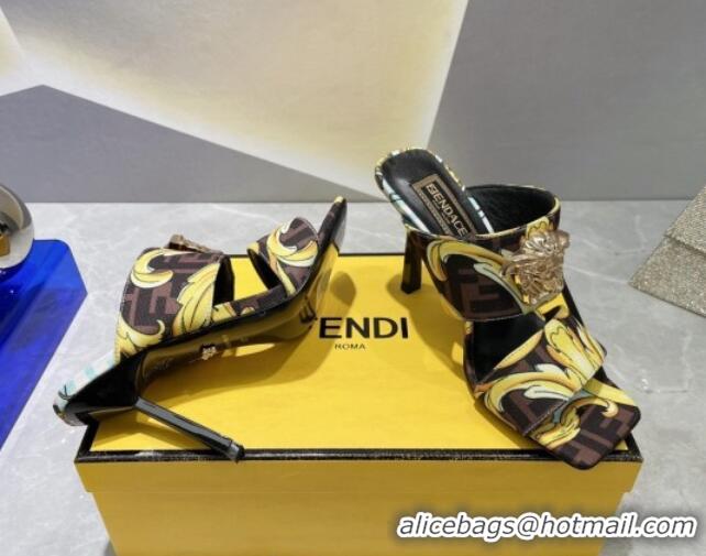 Luxury Versace x Fendi Fendace Print Canvas Slide Sandals 10cm Brown 070223