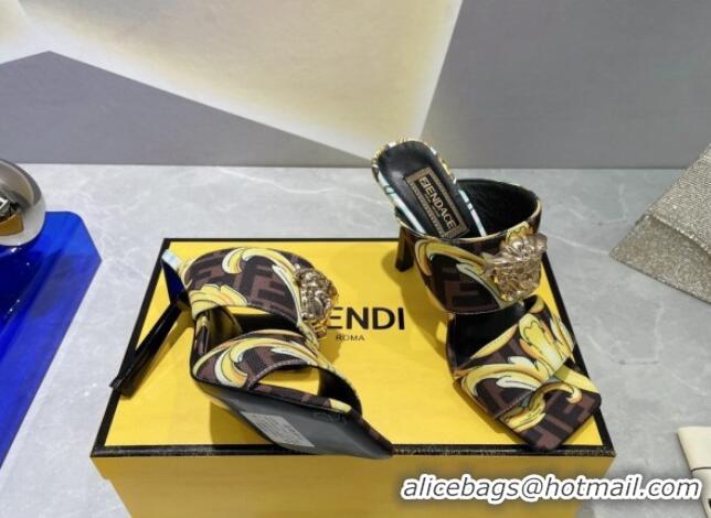 Luxury Versace x Fendi Fendace Print Canvas Slide Sandals 10cm Brown 070223