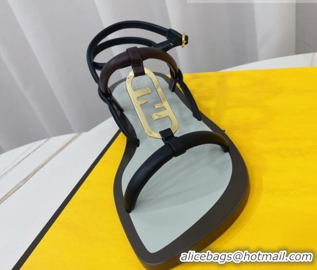 Hot Style Fendi O’Lock Flat Sandals in Nappa Leather Brown/Black 070225