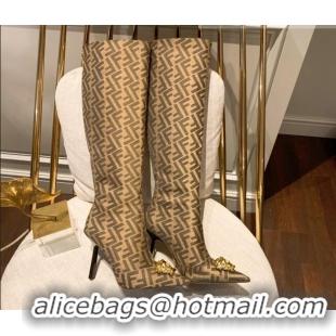 Pretty Style Versace x Fendi Fendace FF Canvas Over-High Boots 10.5cm Brown 070226