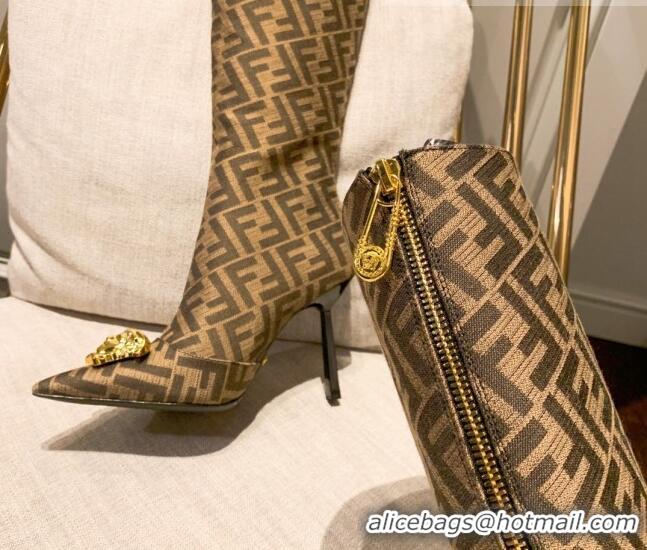 Pretty Style Versace x Fendi Fendace FF Canvas Over-High Boots 10.5cm Brown 070226