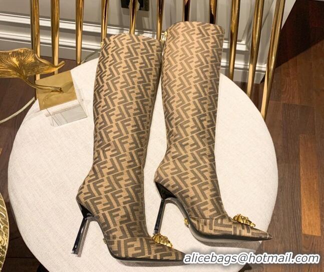 Pretty Style Versace x Fendi Fendace FF Canvas Over-High Boots 10.5cm Brown 070226