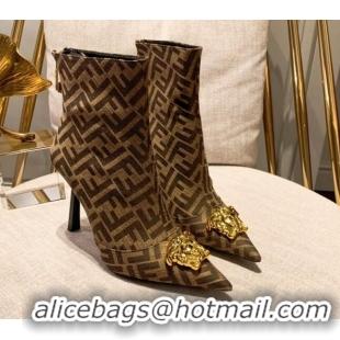 Perfect Versace x Fendi Fendace FF Canvas Ankle Boots 10.5cm Brown 070229