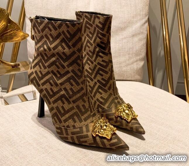 Perfect Versace x Fendi Fendace FF Canvas Ankle Boots 10.5cm Brown 070229