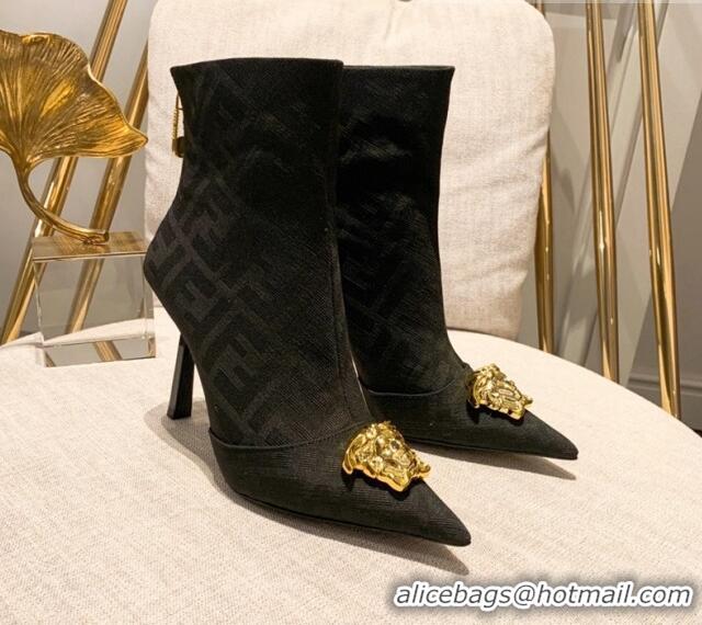 Discount Versace x Fendi Fendace FF Canvas Ankle Boots 10.5cm Black 070230