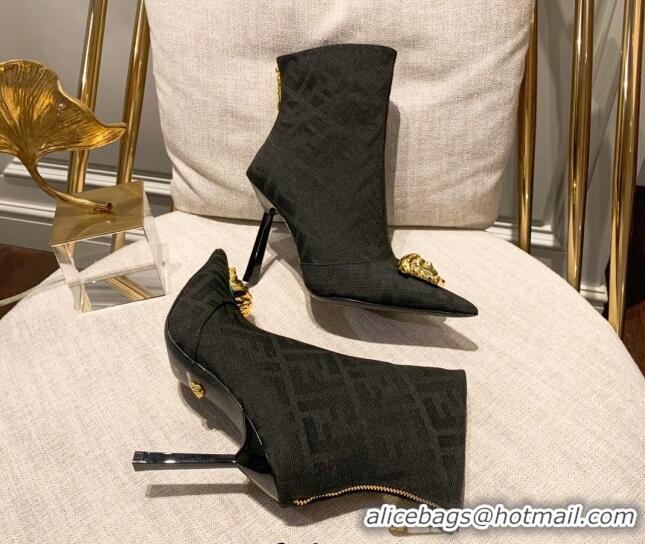 Discount Versace x Fendi Fendace FF Canvas Ankle Boots 10.5cm Black 070230