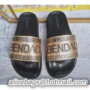 Fashion Versace x Fendi Fendace Flat Slide Sandals Gold 070231