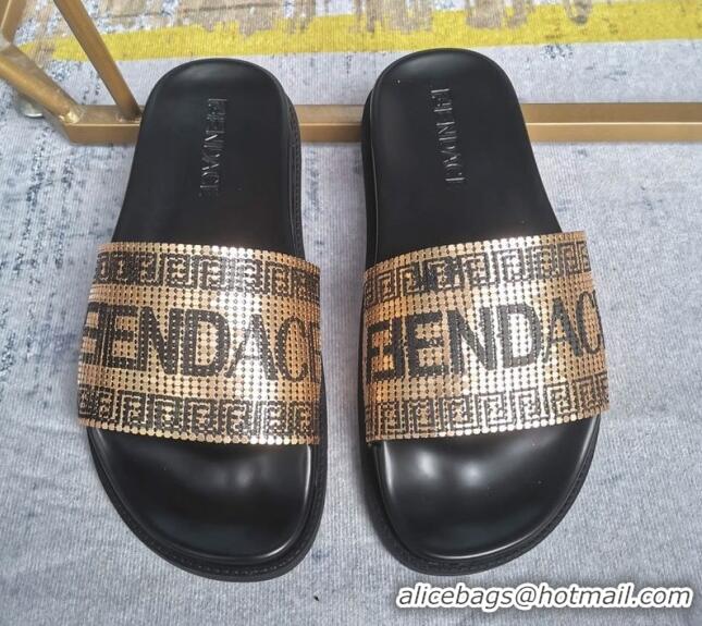 Fashion Versace x Fendi Fendace Flat Slide Sandals Gold 070231