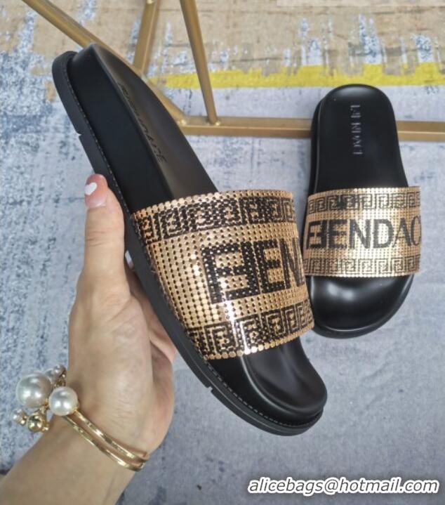 Fashion Versace x Fendi Fendace Flat Slide Sandals Gold 070231