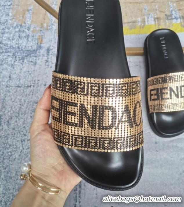 Fashion Versace x Fendi Fendace Flat Slide Sandals Gold 070231