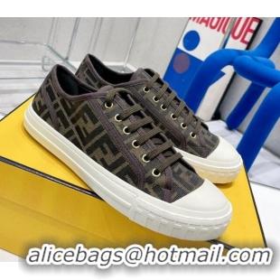 Sumptuous Fendi Domino FF Fabric Low-top Sneakers Brown 070233