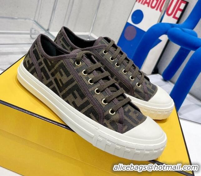 Sumptuous Fendi Domino FF Fabric Low-top Sneakers Brown 070233