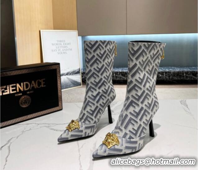 Purchase Versace x Fendi Fendace FF Canvas Ankle Boots 10.5cm Grey 070476