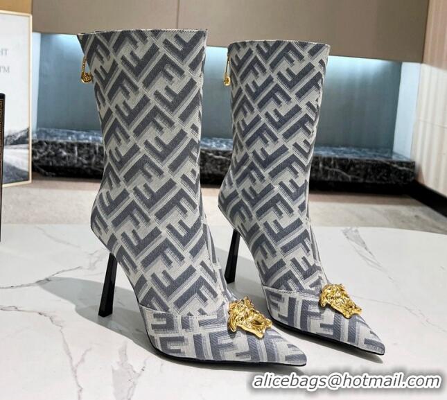 Purchase Versace x Fendi Fendace FF Canvas Ankle Boots 10.5cm Grey 070476