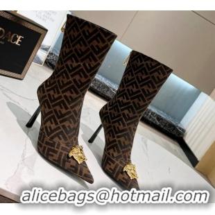 Charming Versace x Fendi Fendace FF Canvas Ankle Boots 10.5cm Brown 070477