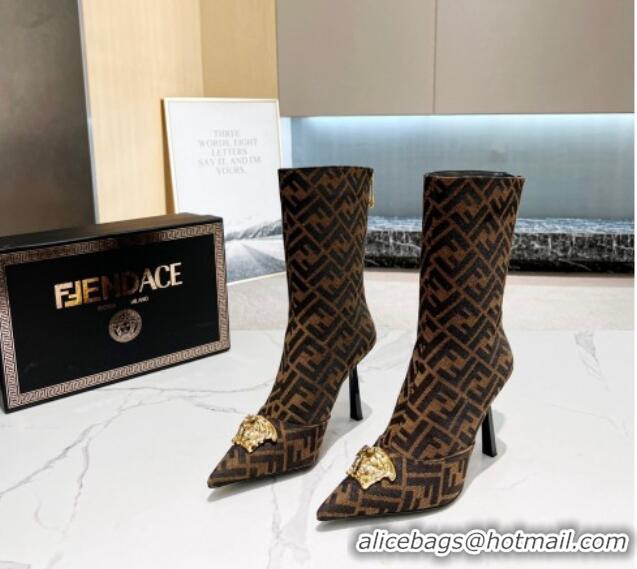 Charming Versace x Fendi Fendace FF Canvas Ankle Boots 10.5cm Brown 070477