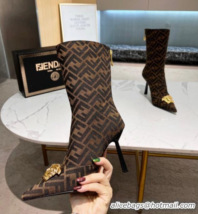 Charming Versace x Fendi Fendace FF Canvas Ankle Boots 10.5cm Brown 070477