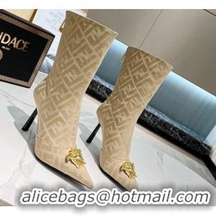 Best Product Versace x Fendi Fendace FF Canvas Ankle Boots 10.5cm Beige 070478