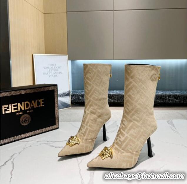 Best Product Versace x Fendi Fendace FF Canvas Ankle Boots 10.5cm Beige 070478