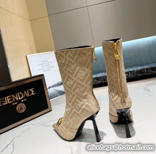 Best Product Versace x Fendi Fendace FF Canvas Ankle Boots 10.5cm Beige 070478