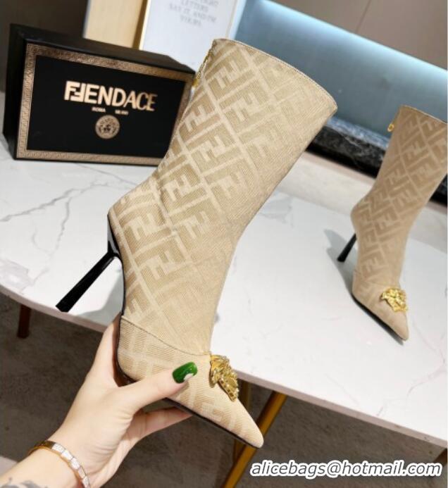 Best Product Versace x Fendi Fendace FF Canvas Ankle Boots 10.5cm Beige 070478