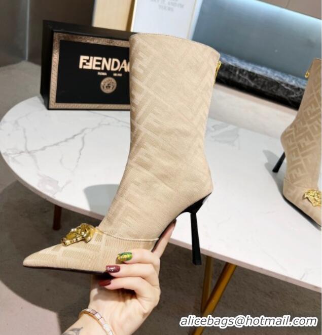 Best Product Versace x Fendi Fendace FF Canvas Ankle Boots 10.5cm Beige 070478