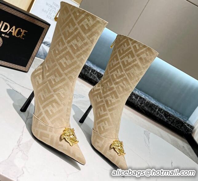 Best Product Versace x Fendi Fendace FF Canvas Ankle Boots 10.5cm Beige 070478