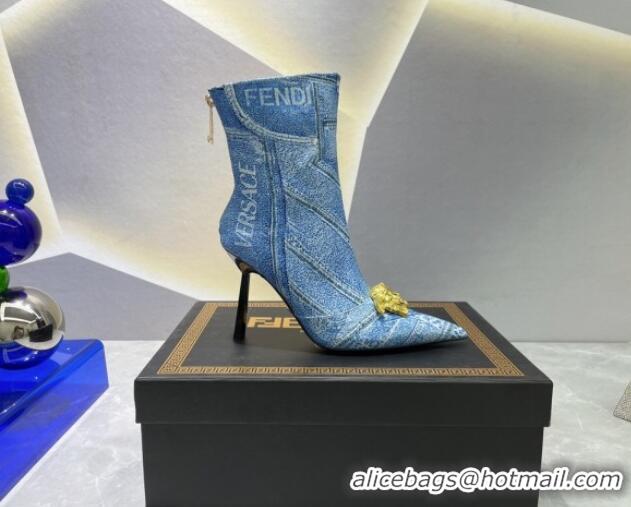 Good Looking Versace x Fendi Fendace Denim Ankle Boots 10.5cm Blue 070479