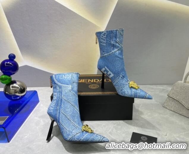 Good Looking Versace x Fendi Fendace Denim Ankle Boots 10.5cm Blue 070479