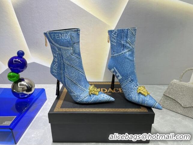 Good Looking Versace x Fendi Fendace Denim Ankle Boots 10.5cm Blue 070479