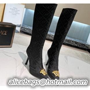 Sophisticated Versace x Fendi Fendace FF Canvas High Boots 10.5cm Black 070480