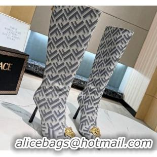 Fashion Versace x Fendi Fendace FF Canvas High Boots 10.5cm Grey 070481