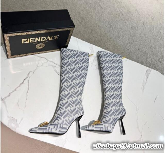 Fashion Versace x Fendi Fendace FF Canvas High Boots 10.5cm Grey 070481