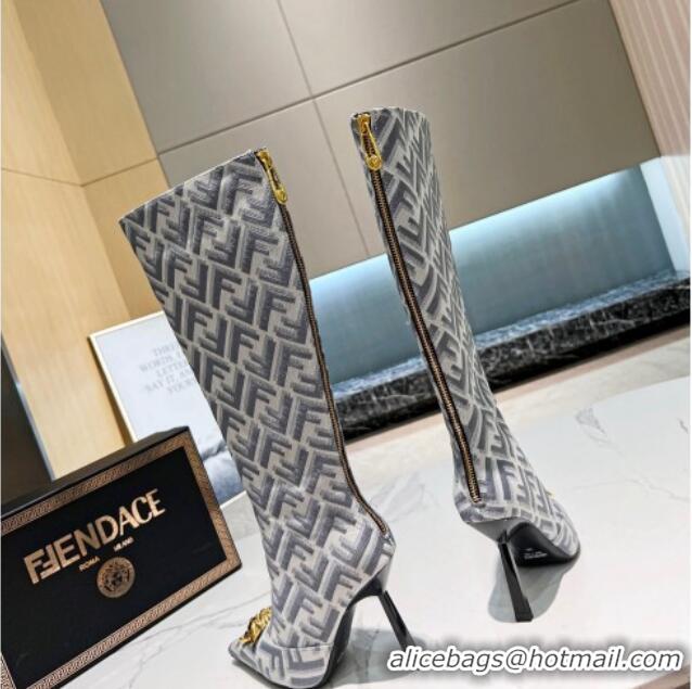 Fashion Versace x Fendi Fendace FF Canvas High Boots 10.5cm Grey 070481