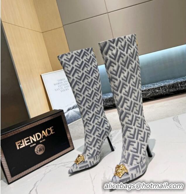 Fashion Versace x Fendi Fendace FF Canvas High Boots 10.5cm Grey 070481