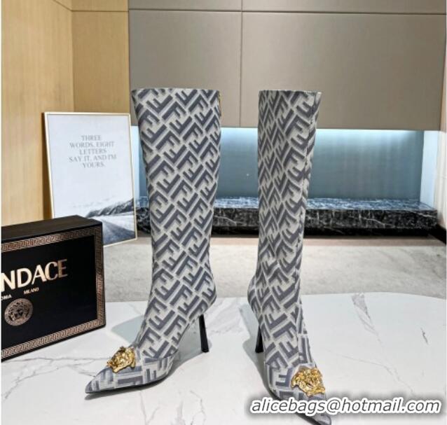 Fashion Versace x Fendi Fendace FF Canvas High Boots 10.5cm Grey 070481