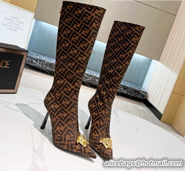 Purchase Versace x Fendi Fendace FF Canvas High Boots 10.5cm Dark Brown 070482