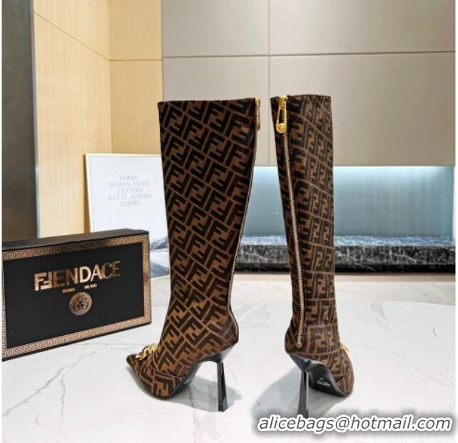 Purchase Versace x Fendi Fendace FF Canvas High Boots 10.5cm Dark Brown 070482